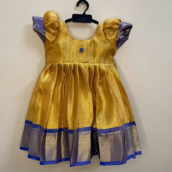Yellow & Blue Tissue Silk Frock (Ready to Dispatch)