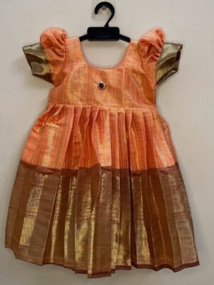 Peach & Maroon Tissue Silk Frock (Ready to Dispatch)