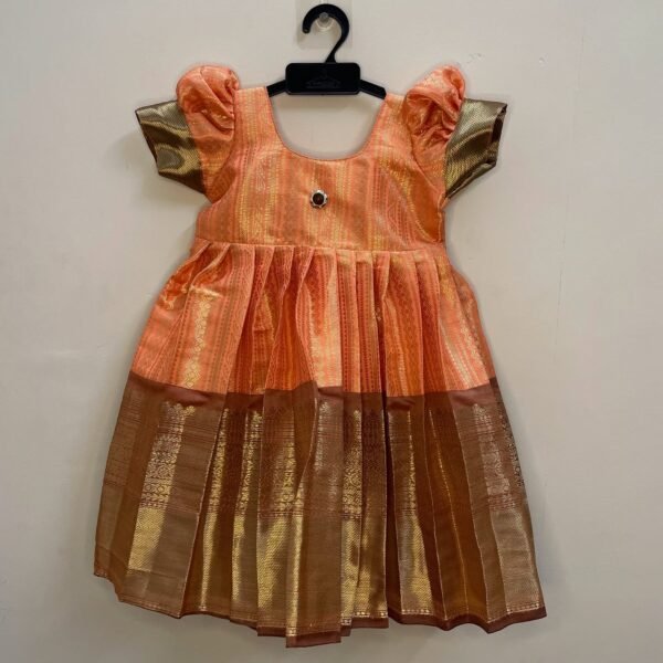 Peach & Maroon Tissue Silk Frock (Ready to Dispatch)