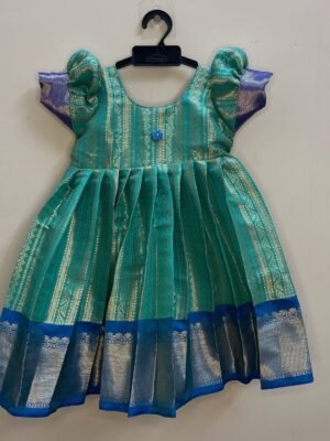 Sea Blue & Dark Blue Tissue Silk Frock (Ready to Dispatch)