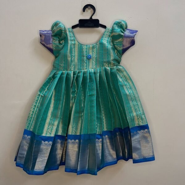 Sea Blue & Dark Blue Tissue Silk Frock (Ready to Dispatch)