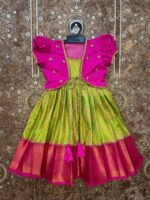 Pink and Light Green - Premium Semi Kanchipattu Ethnic frock with matching coat, crafted for festive elegance (Pre Booking)