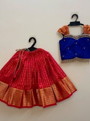 Red and Navy Blue - Rich Kanchipattu Paavadai and Sattai (Pre Booking)