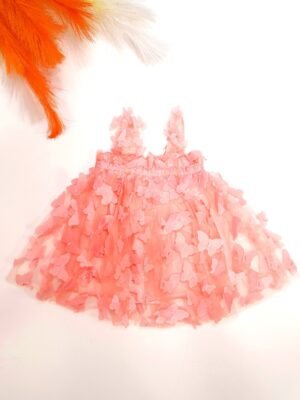 Peach Butterfly Soft Net Frock - Ready to Dispatch