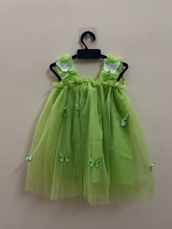 Light Green Butterfly Soft Net Frock - Ready to Dispatch
