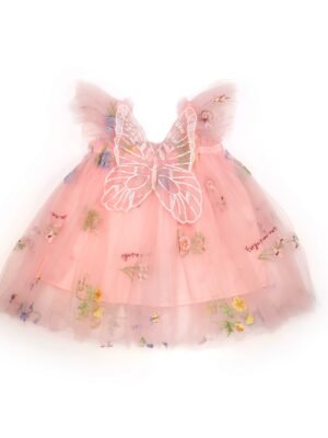 Peachy Pink Butterfly Soft Net Frock - Ready to Dispatch