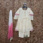 Off-White Kurthi Light Pink Thread Embroidery design with Matching Pant and Shawl - Kushi (Ready to Dispatch)