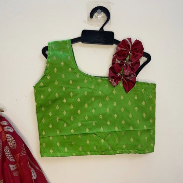 Maroon Skirt and Light Green Top Semi Kanchipattu Paavadai and Sattai (Pre-Booking)