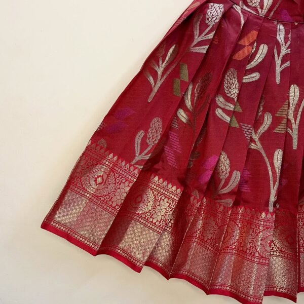 Maroon Skirt and Light Green Top Semi Kanchipattu Paavadai and Sattai (Pre-Booking)