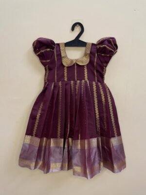 Dark Purple and Lilac Border Luxurious Pattu Frock featuring a Peter Pan collar (Pre Booking)