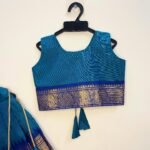 Light Blue and Navy Blue Border Kanchi Cotton Paavadai Sattai (Pre-Booking)