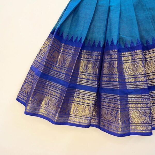 Light Blue and Navy Blue Border Kanchi Cotton Paavadai Sattai (Pre-Booking)