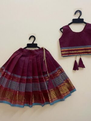 Maroon and Light Blue Border Kanchi Cotton Paavadai Sattai (Pre-Booking)