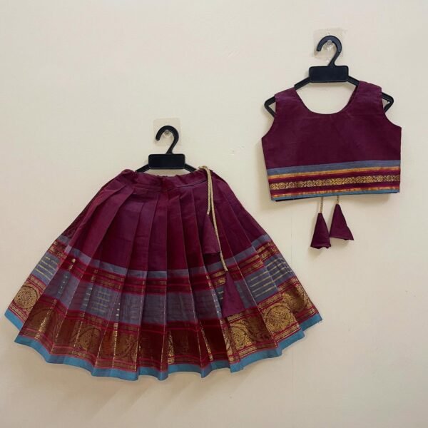 Maroon and Light Blue Border Kanchi Cotton Paavadai Sattai (Pre-Booking)