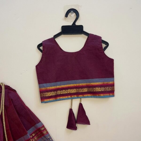 Maroon and Light Blue Border Kanchi Cotton Paavadai Sattai (Pre-Booking)