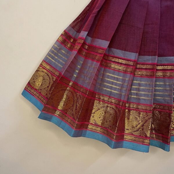 Maroon and Light Blue Border Kanchi Cotton Paavadai Sattai (Pre-Booking)