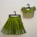 Royal festive look with this exquisite Olive Green Pattu Paavadai Sattai (Ready to Disaptch)