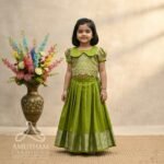 Royal festive look with this exquisite Olive Green Pattu Paavadai Sattai (Ready to Disaptch)