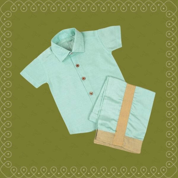 Light Blue color - Slub Silk shirt with Vesti set for Boys (Ready to Dispatch)