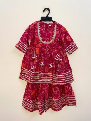 Stylish yet comfortable festive look with this budget-friendly Rani Pink Cotton Kurti Set - (Ready to Dispatch)