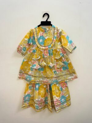 Stylish yet comfortable festive look with this budget-friendly Yellow Cotton Kurti Set - (Ready to Dispatch)