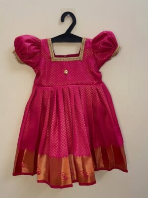Adorn your princess in this pink semi Kanchipattu frock (Ready to Dispatch)