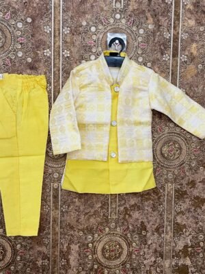 Stylish Indo-Western coat suit for boys - Yellow Color (Ready to Dispatch)
