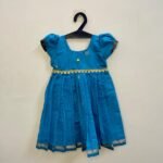 Light Blue Budget-Friendly Maheswari Cotton Silk Frock for Kids (Ready to Dispatch)
