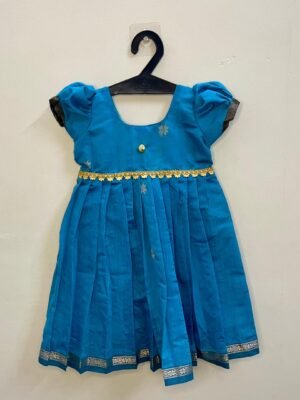 Light Blue Budget-Friendly Maheswari Cotton Silk Frock for Kids (Ready to Dispatch)