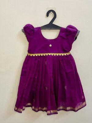 Purple Budget-Friendly Maheswari Cotton Silk Frock for Kids (Ready to Dispatch)