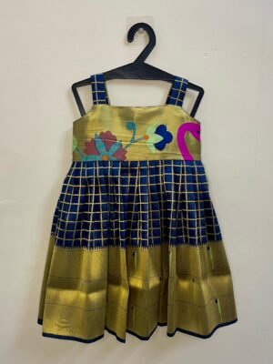 Budget Friendly Silk Frock - Dark Blue Paithani Silk Frock (Ready to Dispatch)