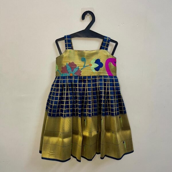 Budget Friendly Silk Frock - Dark Blue Paithani Silk Frock (Ready to Dispatch)
