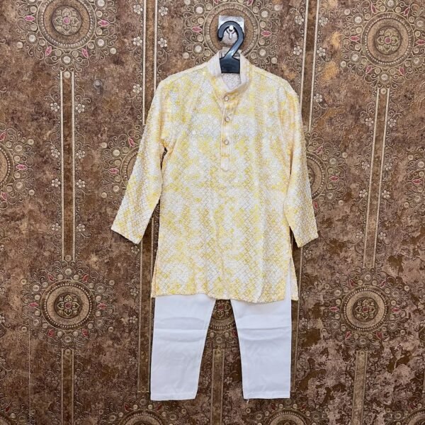 Mini gentleman in kurta pyjama - Light Yellow Color (Ready to Dispatch)