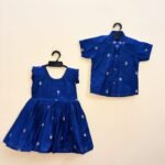 Blue Color Sibling Combo Collection in luxurious Raw Silk fabric (Girl Frock) - (Pre Booking)