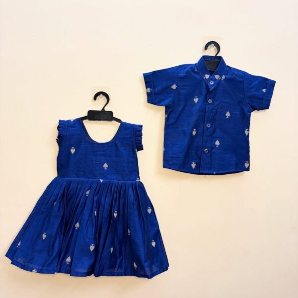 Blue Color Sibling Combo Collection in luxurious Raw Silk fabric (Girl Frock) - (Pre Booking)