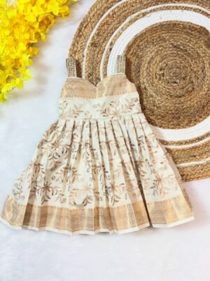 Ivory Color Embroidery Design Banarasi Frock - (Pre Booking)