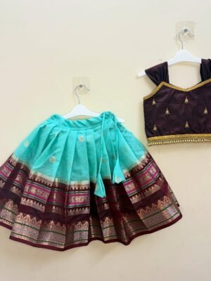 Premium Banarasi Silk Paavadai Sattai - Light Blue & Maroon Combo - (Pre Booking)