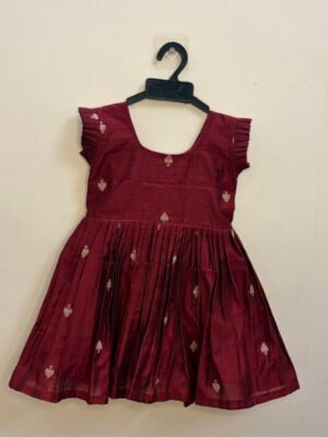 Maroon Color Sibling Combo Collection in luxurious Raw Silk fabric (Girl Frock) - (Pre Booking)